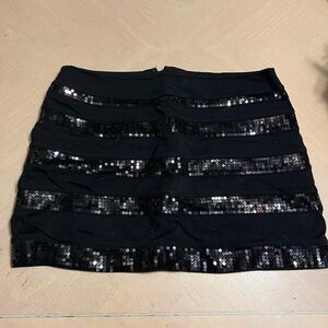 Express Black Sequin Striped Mini Skirt